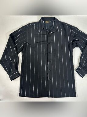 Men's Vintage Monzini Collection Shirt Black Relaxed Button-Down Retro M